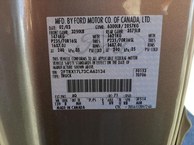 Photo 10 from auction – 2003 FORD F150 with VIN 2FTRX17L73CA63134