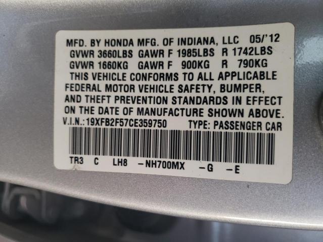 Photo 10 from auction – 2012 HONDA CIVIC LX with VIN 19XFB2F57CE359750
