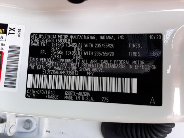 Photo 10 from auction – 2021 TOYOTA HIGHLANDER with VIN 5TDYZRAHXMS035813