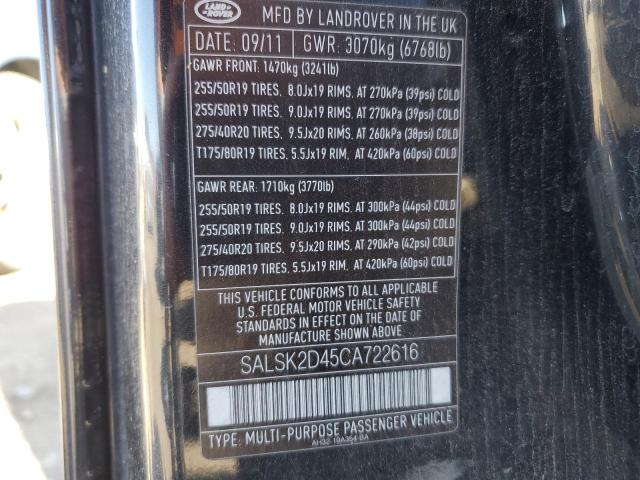 Photo 10 from auction – 2012 LAND ROVER RANGEROVER with VIN SALSK2D45CA722616