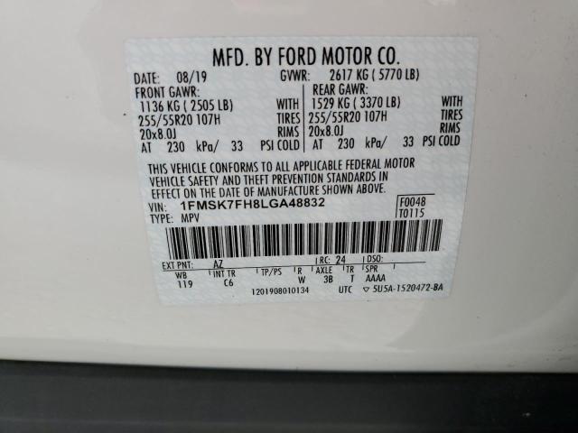 Photo 10 from auction – 2020 FORD EXPLORER L with VIN 1FMSK7FH8LGA48832