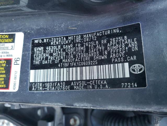 Photo 10 from auction – 2012 TOYOTA CAMRY BASE with VIN 4T1BF1FK1CU609225
