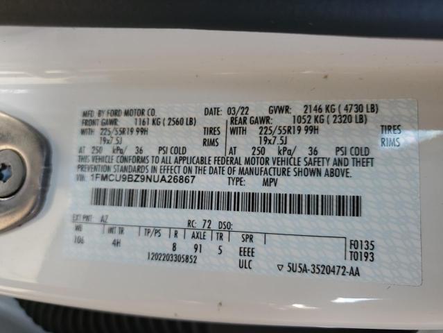 Photo 10 from auction – 2022 FORD ESCAPE SE with VIN 1FMCU9BZ9NUA26867