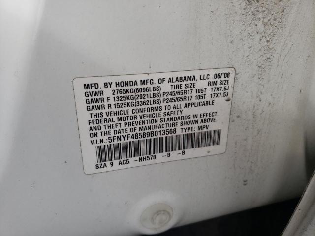 Photo 10 from auction – 2009 HONDA PILOT EXL with VIN 5FNYF48589B013568