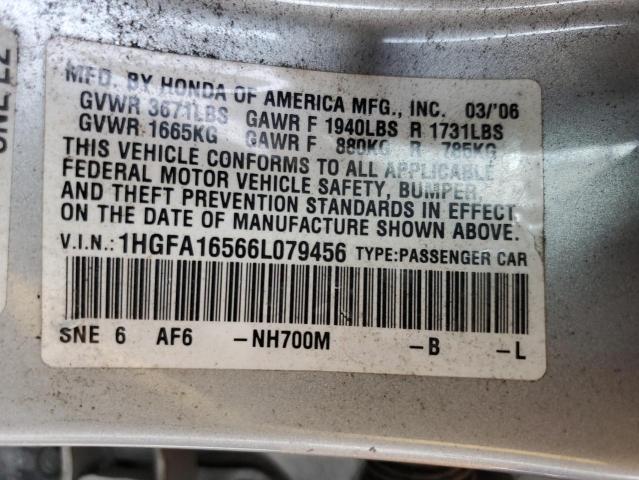 Photo 10 from auction – 2006 HONDA CIVIC with VIN 1HGFA16566L079456