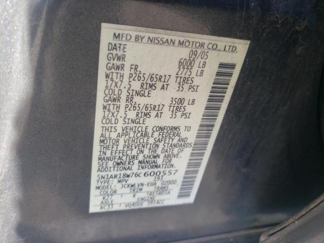 Photo 10 from auction – 2006 NISSAN PATHFINDER with VIN 5N1AR18W76C600557