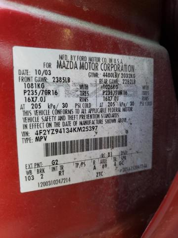 Photo 10 from auction – 2004 MAZDA TRIBUTE LX with VIN 4F2YZ94134KM25397