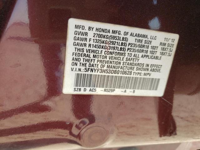 Photo 10 from auction – 2013 HONDA PILOT EXL with VIN 5FNYF3H53DB010628