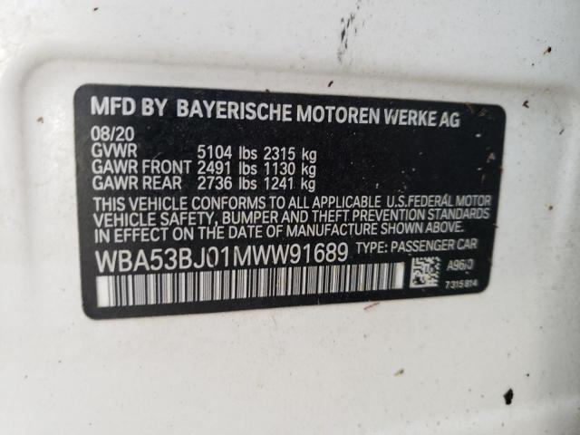 Photo 10 from auction – 2021 BMW 540 I with VIN WBA53BJ01MWW91689