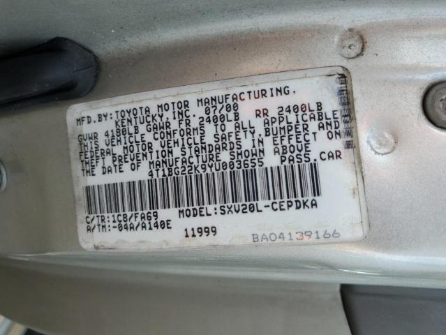 Photo 10 from auction – 2000 TOYOTA CAMRY CE with VIN 4T1BG22K9YU003655