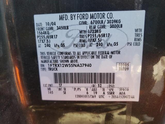 Photo 10 from auction – 2005 FORD F150 with VIN 1FTRX12W55NA37940