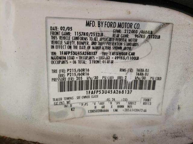 Photo 10 from auction – 2005 FORD TAURUS SE with VIN 1FAFP53U45A268137
