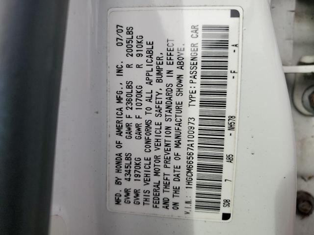 Photo 10 from auction – 2007 HONDA ACCORD EX with VIN 1HGCM66567A100973