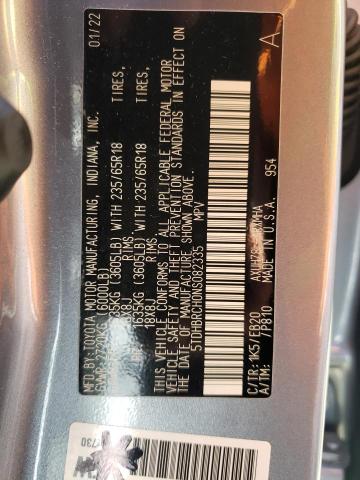 Photo 10 from auction – 2022 TOYOTA HIGHLANDER with VIN 5TDHBRCH0NS082335