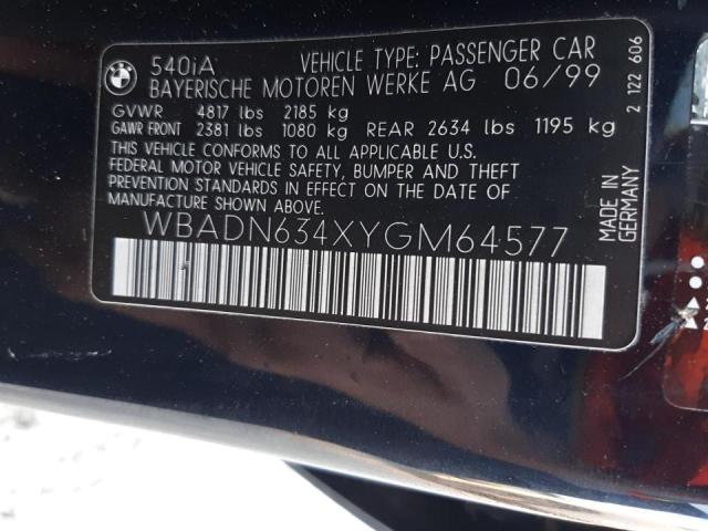 Photo 10 from auction – 2000 BMW 540 I AUTO with VIN WBADN634XYGM64577