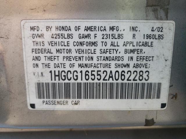 Photo 10 from auction – 2002 HONDA ACCORD EX with VIN 1HGCG16552A062283
