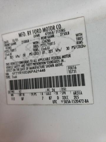 Photo 10 from auction – 2006 FORD RANGER with VIN 1FTYR10D26PA21448