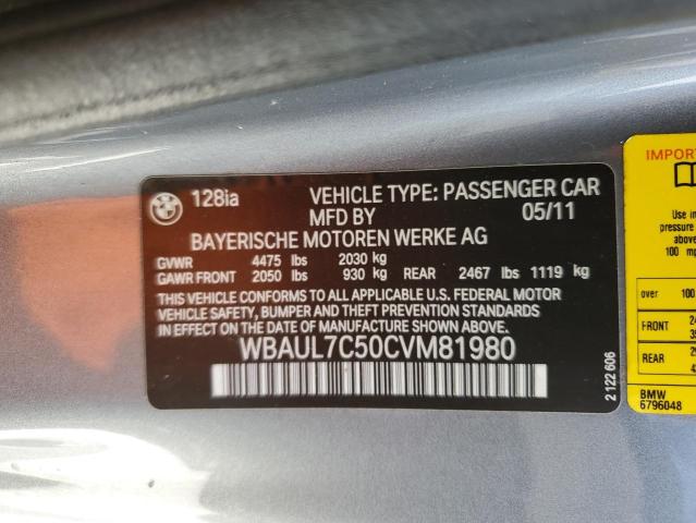 Photo 10 from auction – 2012 BMW 128 I with VIN WBAUL7C50CVM81980