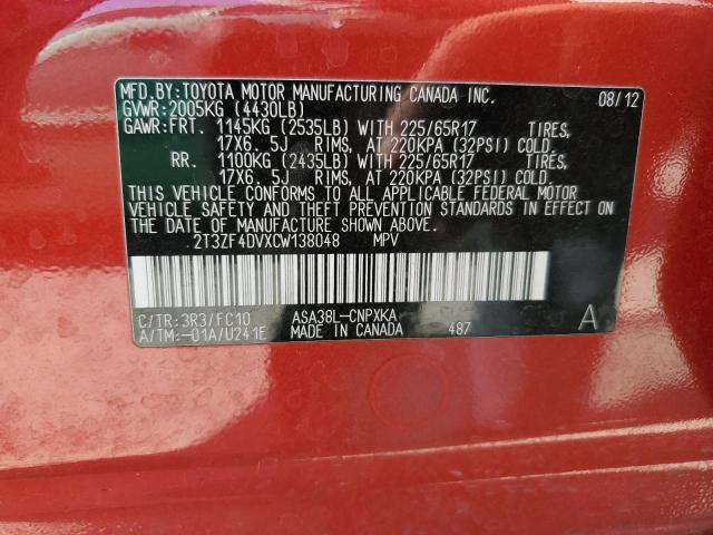 Photo 10 from auction – 2012 TOYOTA RAV4 with VIN 2T3ZF4DVXCW138048