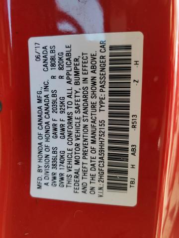 Photo 10 from auction – 2017 HONDA CIVIC SI with VIN 2HGFC3A59HH752155