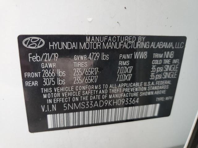 Photo 10 from auction – 2019 HYUNDAI SANTA FE S with VIN 5NMS33AD9KH093364
