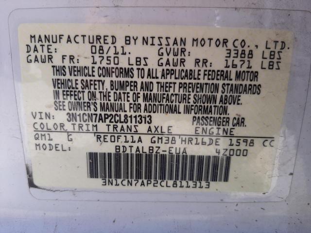 Photo 10 from auction – 2012 NISSAN VERSA S with VIN 3N1CN7AP2CL811313
