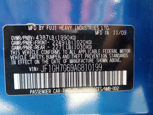 Photo 10 from auction – 2010 SUBARU IMPREZA WR with VIN JF1GH7G69AG810199