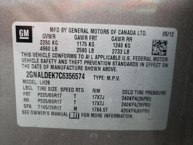 Photo 10 from auction – 2012 CHEVROLET EQUINOX LT with VIN 2GNALDEK7C6356574