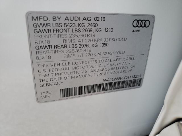 Photo 10 from auction – 2016 AUDI Q5 PREMIUM with VIN WA1L2AFP2GA113223