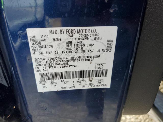 Photo 10 from auction – 2011 FORD F150 SUPER with VIN 1FTFX1CF7BFA17745