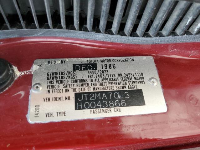Photo 10 from auction – 1987 TOYOTA SUPRA with VIN JT2MA70L3H0043866