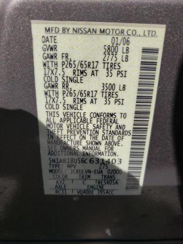 Photo 10 from auction – 2006 NISSAN PATHFINDER with VIN 5N1AR18U56C631403