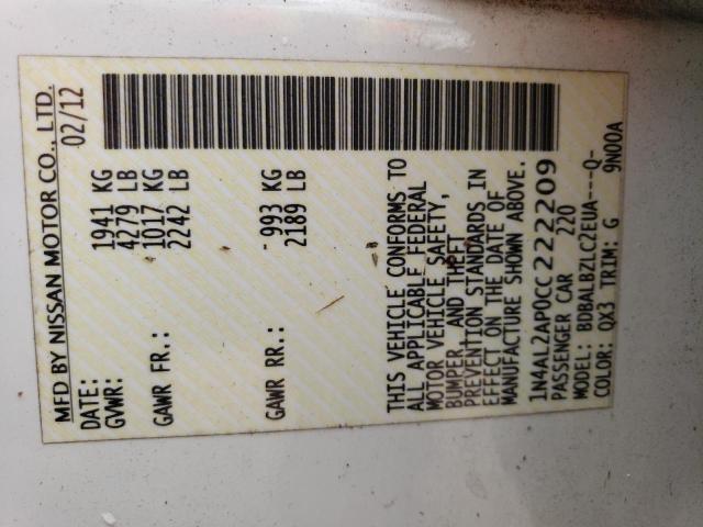 Photo 10 from auction – 2012 NISSAN ALTIMA BAS with VIN 1N4AL2AP0CC222209
