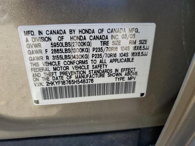 Photo 10 from auction – 2005 HONDA PILOT EXL with VIN 2HKYF18765H548376