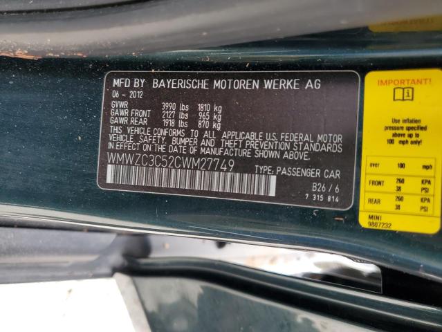 Photo 10 from auction – 2012 MINI COOPER S C with VIN WMWZC3C52CWM27749
