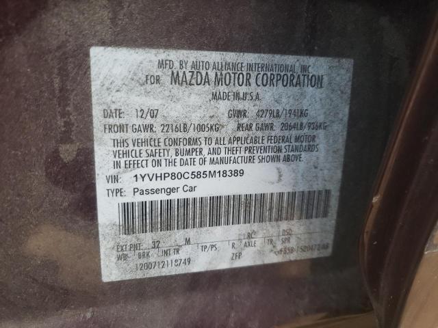 Photo 10 from auction – 2008 MAZDA 6 I with VIN 1YVHP80C585M18389