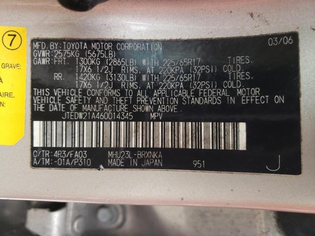 Photo 10 from auction – 2006 TOYOTA HIGHLANDER with VIN JTEDW21A460014345