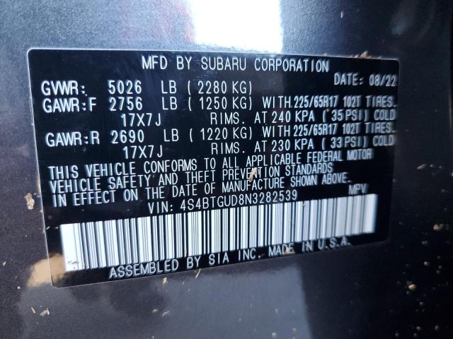 Photo 10 from auction – 2022 SUBARU OUTBACK WI with VIN 4S4BTGUD8N3282539