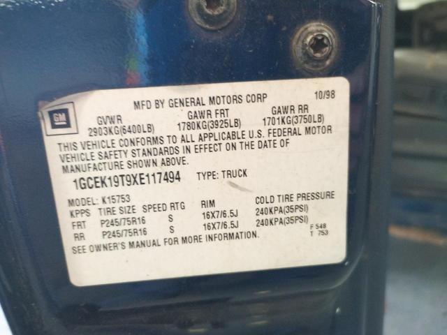 Photo 10 from auction – 1999 CHEVROLET SILVERADO with VIN 1GCEK19T9XE117494