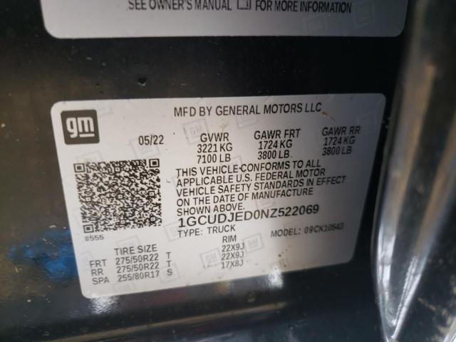 Photo 10 from auction – 2022 CHEVROLET SILVERADO with VIN 1GCUDJED0NZ522069