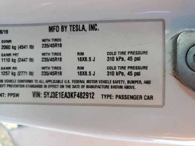 Photo 10 from auction – 2019 TESLA MODEL 3 with VIN 5YJ3E1EA3KF482912