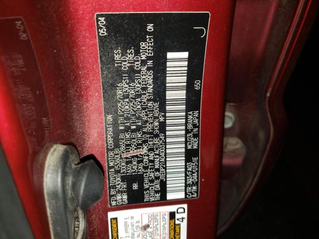 Photo 10 from auction – 2004 TOYOTA HIGHLANDER with VIN JTEDP21A040037549