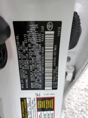 Photo 10 from auction – 2012 TOYOTA CAMRY BASE with VIN 4T4BF1FK9CR211668