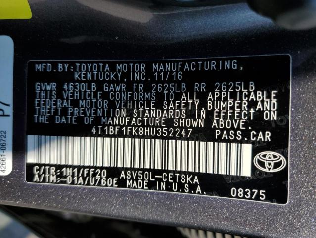 Photo 10 from auction – 2017 TOYOTA CAMRY LE with VIN 4T1BF1FK8HU352247