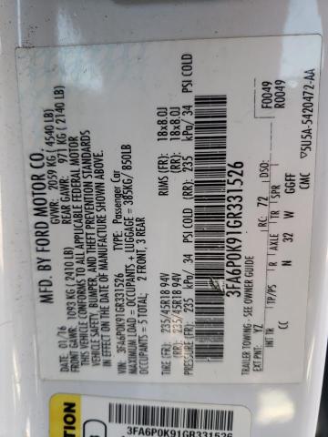 Photo 10 from auction – 2016 FORD FUSION TIT with VIN 3FA6P0K91GR331526