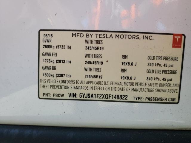 Photo 10 from auction – 2016 TESLA MODEL S with VIN 5YJSA1E2XGF148822