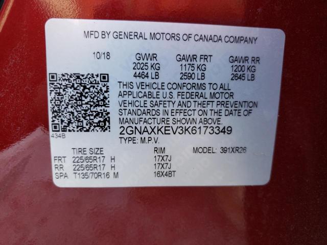 Photo 10 from auction – 2019 CHEVROLET EQUINOX LT with VIN 2GNAXKEV3K6173349