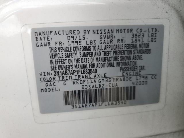 Photo 10 from auction – 2015 NISSAN SENTRA S with VIN 3N1AB7AP1FL683540
