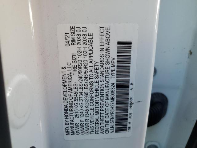 Photo 10 from auction – 2021 HONDA PILOT SE with VIN 5FNYF5H27MB035324