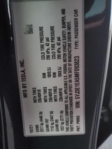 Photo 10 from auction – 2021 TESLA MODEL 3 with VIN 5YJ3E1EA5MF093823